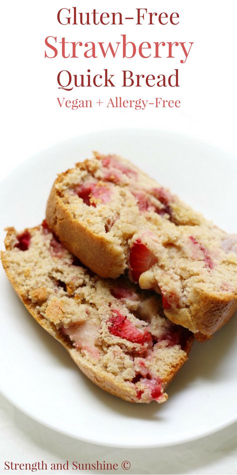 Gluten-Free Strawberry Quick Bread (Vegan, Allergy-Free) Vegan Strawberry Bread, Strawberry Bread Recipes, Brunch Dessert, Baking Breakfast, Quick Bread Recipe, Pain Sans Gluten, Strawberry Bread, Brunch Desserts, Summer Baking