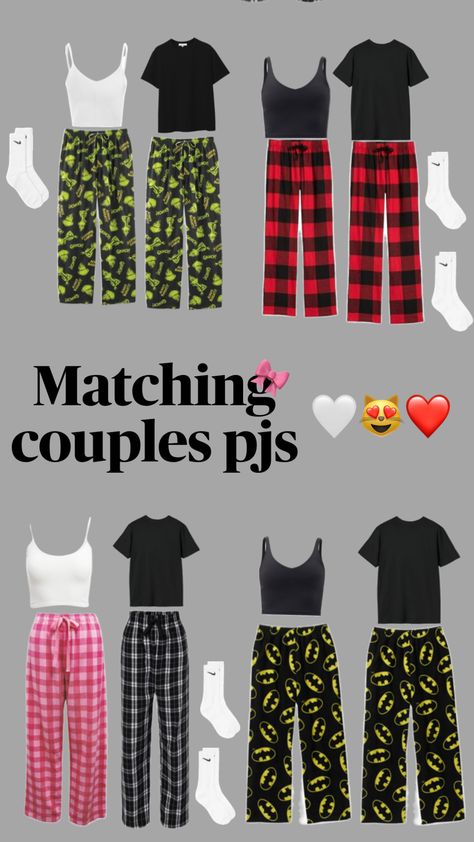 Match Pajamas Couples, Cute Couple Matching Outfits Pjs, Matching Pjs With Bf, Couple Pjs Matching Aesthetic, Cute Couples Outfits Casual, Couple Pjs Matching Christmas, Cute Matching Outfits For Couples Casual, Matching Ideas For Couples, Matching Pj Pants For Couples