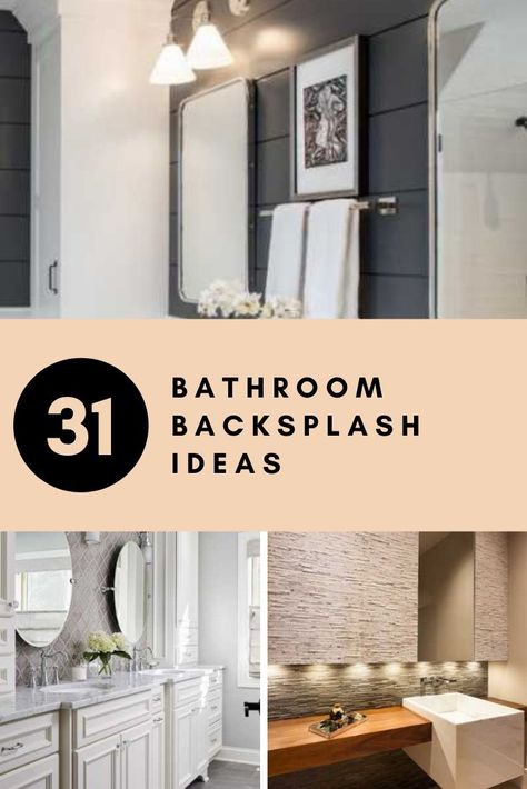 31 Bathroom Backsplash Ideas | Sebring Design Build Backsplash In Small Bathroom, Tiled Bathroom Vanity Wall, Bathrooms With Backsplash, Farmhouse Bathroom Backsplash Ideas, Bathroom Backsplash Ideas Vanities Tile, Vanity Splashback Ideas, Bathroom Mirror Backsplash, Splash Back Ideas Bathroom, Splashback Ideas Bathroom