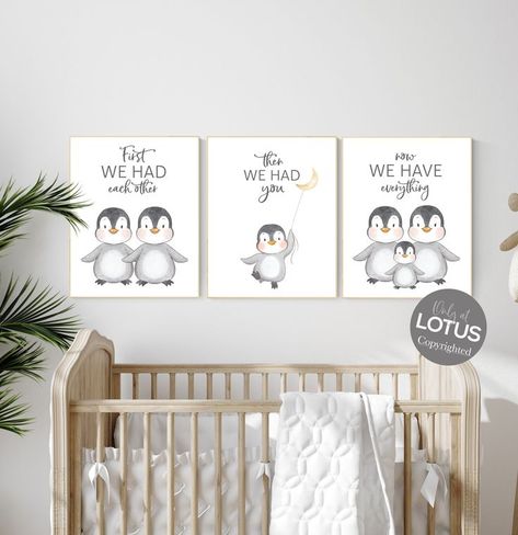 Penguin Nursery Ideas, Arctic Nursery Theme, Penguin Nursery Theme, Penguin Room, Arctic Nursery, Penguin Nursery, Penguin Baby Showers, Baby Room Wall Art, Penguin Decor