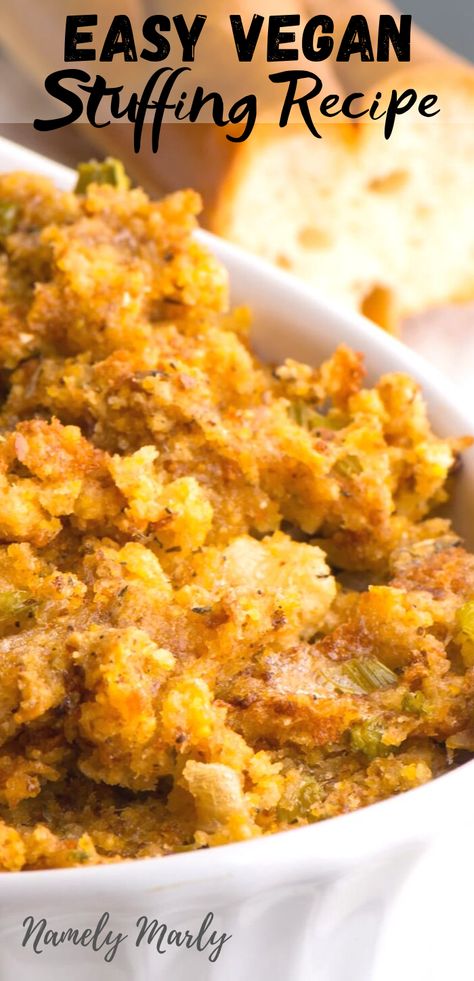 Vegan Stuffing Recipe, Vegetarian Stuffing Recipe, Vegan Stuffing, Vegetarian Stuffing, Cornbread Stuffing Recipes, Vegan Thanksgiving Dinner, Easy Vegan Recipes, Vegan Holiday Recipes, Vegan Thanksgiving Recipes