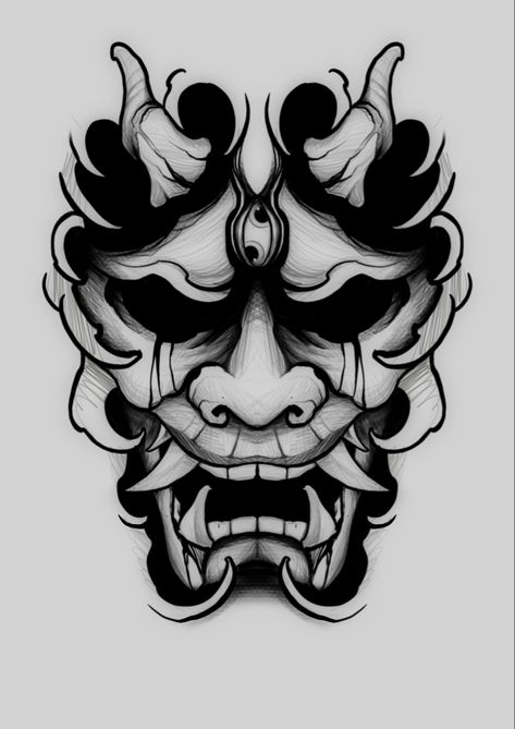 Hannah Mask Tattoo Design, Japanese Face Mask Tattoo, Asian Mask Tattoo, Henya Masks Tattoo, Demon Flash Tattoo, ခြေထောက် Tattoo, Demon Face Drawing, Japanese Hannya Mask Tattoo Design, Japanese Mask Tattoo Design