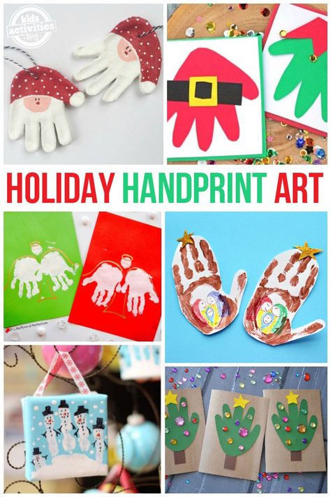 Handprint Christmas Crafts, Holiday Handprint Art, Handprint Christmas Tree, Christmas Handprint Crafts, Handprint Christmas, Christmas Decorations For Kids, Handprint Crafts, Preschool Christmas, Handprint Art