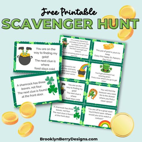 St Pattys Day Scavenger Hunt, St Patrick's Day Scavenger Hunt Preschool, Leprechaun Scavenger Hunt For School, Fun St Patricks Day, St Patrick’s Day Treasure Hunt Free, St Patrick’s Day Sight Words, Rainbow Games, Lucky Charm Activities St. Patrick's Day, Clue Cards