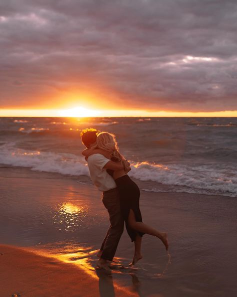 the dreamiest sunset for the cutest proposal ✨💗 The sun really popped off for the last 10 minutes of our session & the seagull at the end??? PAID ACTOR!! I cannot explain how obsessed I am with these two!! Im so so so excited to show more from their proposal!! 💍🤍 Proposal Ideas Beach, Sunset Proposal, The Seagull, Beach Proposal, Beach Engagement Photoshoot, Indiana Travel, Romantic Sunset, Destination Photography, Dream Beach