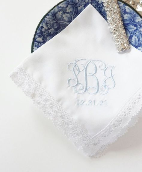 Monogrammed Handkerchief, Monogrammed Handkerchiefs, Monogram Letter S, Handkerchief Wedding, Ladies Handkerchiefs, Wedding Hankies, Trim Styles, Silk Pocket Square, Personalized Embroidery