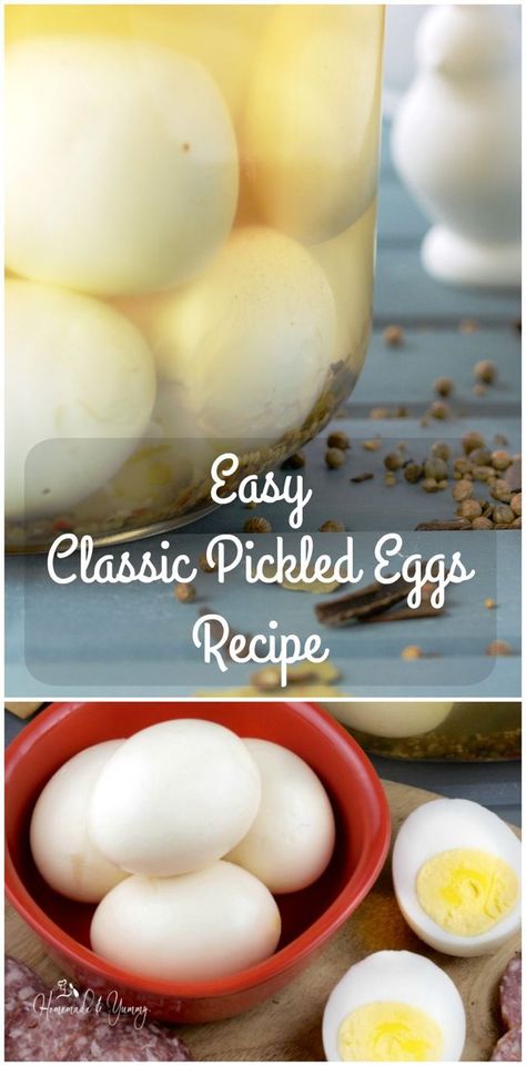 A true pub favourite, this Easy Classic Pickled Eggs Recipe is done my way. So many variations competing for "the best" tasting egg. | http://homemadeandyummy.com Picked Eggs Recipe, Pickling Eggs Recipe, How To Make Pickled Eggs, Best Pickled Eggs Recipes, Picking Eggs, Old Fashioned Pickled Eggs Recipe, Pickled Quail Eggs Recipe, Pickles Eggs, Pickle Eggs