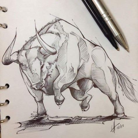 Bull Art Drawing, Bull Sketch, Taurus Bull Tattoos, Bull Artwork, Tier Tattoo, Easy Draw, Bull Art, Bull Tattoos, Animal Drawings Sketches