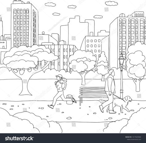 Park Doodle, Park Sketch, Woman Jogging, Polina Bright, Human Sketch, Doodle Vector, Outdoor Park, Children Cartoon, City Drawing