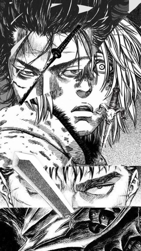 Berserk X Vagabond X Vinland Saga, Berserk Vagabond Vinland, Vagabond Artwork, Bleach Swords, Vinland Saga Manga, Vagabond Manga, Duck Wallpaper, The Best Anime, Iconic Looks