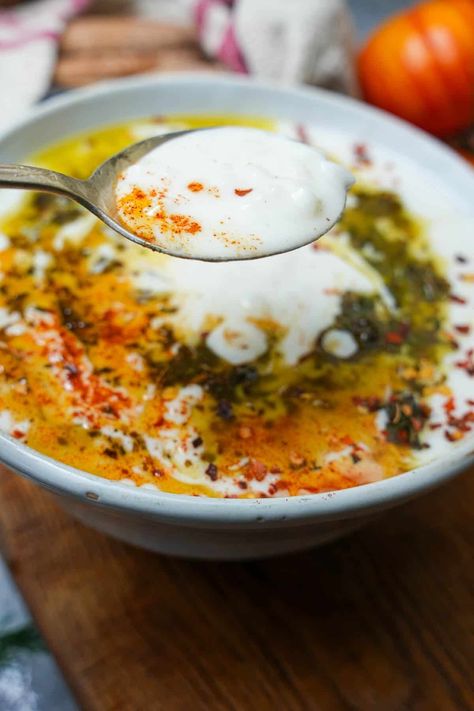 Yayla Corbasi (Easy Turkish Yogurt Soup with Mint) Turkish Soups, Mint Butter, Turkish Yogurt, Yogurt Soup, Almond Milk Yogurt, Plant Based Yogurt, Butter Mints, Rice Vermicelli, Red Lentil Soup