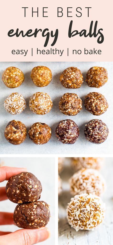 The ultimate guide to making date energy balls with the basic recipe, over 9 different flavors and how to store them! #energyballs #dates #vegan #glutenfree #mealprep #healthysnack #eatingbirdfood #snack Cereal Balls Recipe, Freezable Energy Balls, Power Balls Recipe With Dates, Booster Juice Energy Balls, Dates Power Balls, Booster Balls Recipe, Oat Free Energy Balls, Date Cocoa Energy Balls, Date Energy Bar