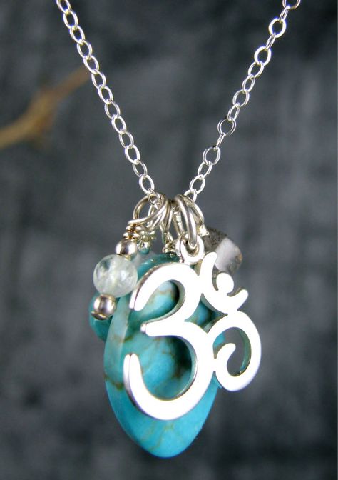 yoga jewelry om ohm turquoise sterling silver by ChantressJewelry Authentic Turquoise Jewelry, Om Necklace, Sterling Silver Charm Necklace, Turquoise Jewelry Native American, Yoga Jewelry, Gemstone Healing, Sterling Silver Charm, Turquoise Sterling Silver, Turquoise Jewelry