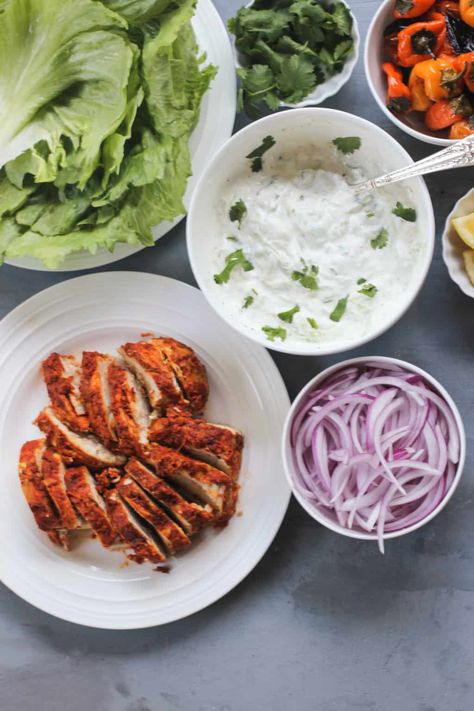 Authentic Tandoori Chicken Recipe, Tandoori Chicken Curry, Bunless Burgers, Grilled Tandoori Chicken, Cooked Cucumber, Ministry Of Curry, Appetizer Wraps, Main Salad, Cucumber Raita