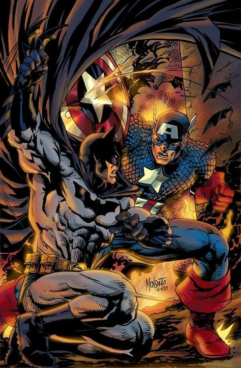 Batman vs Captain America Batman Vs Captain America, Dc Comics Vs Marvel, Marvel And Dc Crossover, Dc Vs Marvel, Univers Dc, Batman Artwork, The Lone Ranger, Arte Dc Comics, Marvel Vs Dc