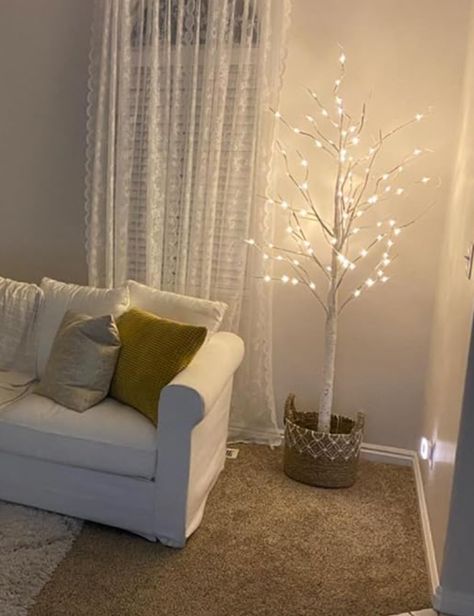 Christmas home decor White Trees With Lights, How To Decorate With Lighted Birch Trees, Led Birch Tree Decor, Light Up Birch Tree Decor, White Birch Trees Decor, Lighted Birch Tree Decor Ideas, Birch Tree Christmas Decor, Birch Tree With Lights, Illuminated Trees