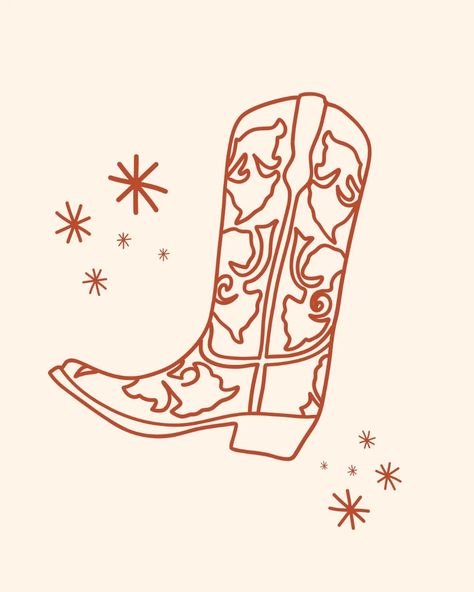 Cowboy Boots Line Art, Western Graphic Art, Cowboy Aesthetic Art, Stars Line Art, Aesthetic Line Drawing, Tennessee Tattoo, Cowboy Boot Tattoo, Cowboy Top, Line Art Canvas