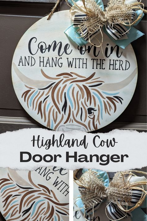 14" Door Round Cow Door Sign, Highland Cow Hospital Door Hanger, Highland Cow Door Sign, Highland Cow Door Hanger, Highland Cow Wood Sign, Cow Door Hanger, Door Rounds, Salina Ks, Front Door Sign