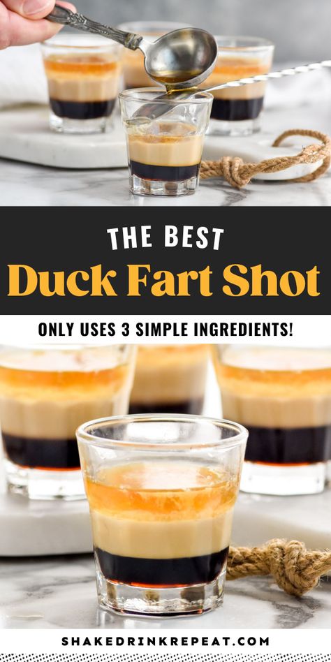 Mixed Shots Alcohol, Bourbon Jello Shots Recipe, Snow Day Drinks Alcohol, Alaskan Duck Fart Cocktail, Layered Shots Alcohol, Dirty Shots Drink Recipes, Delicious Shots Alcohol, Butterscotch Shots Recipe, Autumn Shots Alcohol