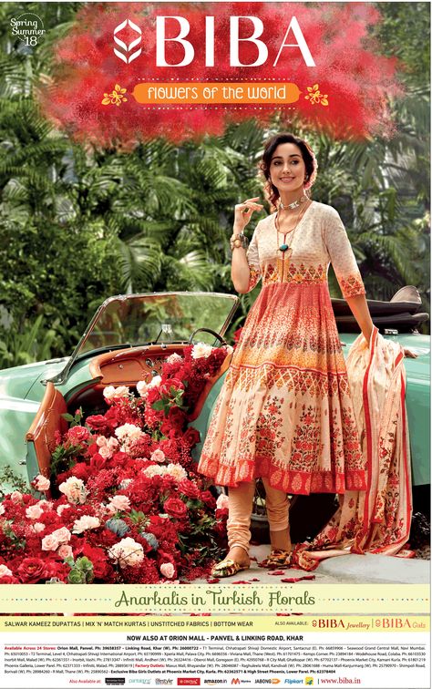 biba-flowers-of-the-world-anarkalis-in-turkish-florals-ad-bombay-times-16-03-2018 Biba Fashion, Times Of India, Fashion Logo, Anarkali, Salwar Kameez, All About Fashion, Lace Skirt, Formal Dresses Long, India