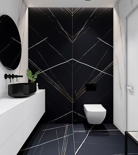 Modern Washroom Design, Black Marble Bathroom, Modern Luxury Bathroom, Black And White Bathroom, Bathroom Design Black, Black White Bathrooms, White Bathroom Designs, White Bathroom Decor, Latest Bathroom