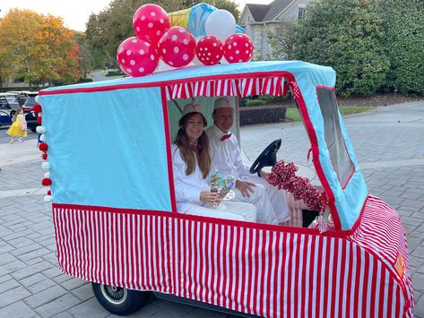 Golf Cart Decorating Ideas Labor Day, Ice Cream Truck Golf Cart, Golf Cart Theme Ideas, Golf Cart Parade Float, Golf Cart Ice Cream Truck, Mario Golf Cart Decorations, Golf Cart Decorating Ideas Summer, Decorating Golf Cart, Golf Cart Decorating Ideas 4th Of July