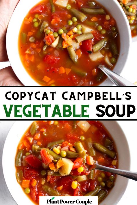 Campbell's Vegetable Soup Recipe, Campbells Vegetable Beef Soup, Copycat Campbells Vegetable Soup, Campbells Vegetable Soup, Veggie Soup With Canned Veggies, Quick Vegetable Soup Recipes, Copycat Vegetable Soup, Vegetable Soup No Potatoes, Classic Vegetable Soup