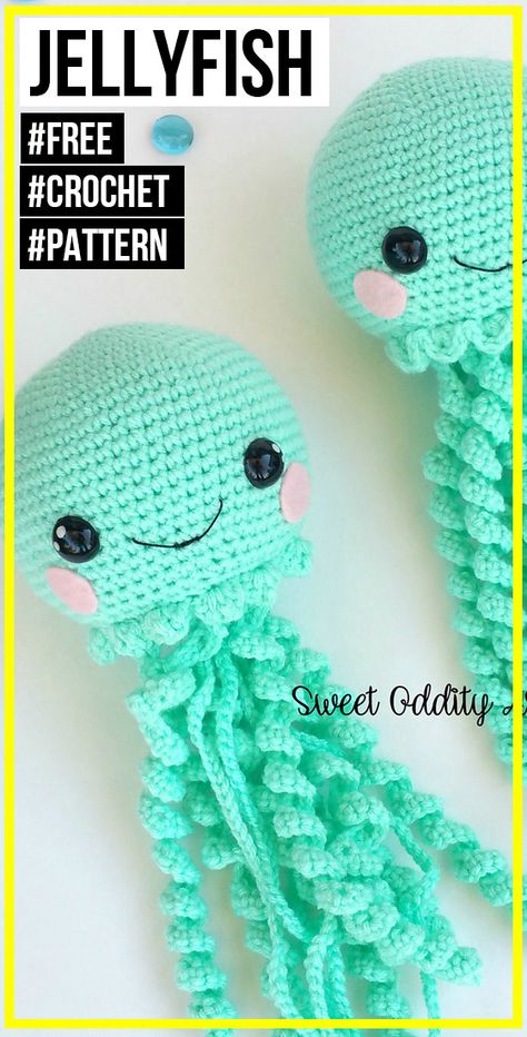 crochet Jellyfish free pattern - easy crochet amigurumi pattern for beginners Crochet Jellyfish Free Pattern, Easy Crochet Amigurumi, Batman Amigurumi, Jellyfish Pattern, Crochet Jellyfish, Octopus Crochet Pattern, Crocheted Jellyfish, Easy Knitting Projects, Crochet Octopus