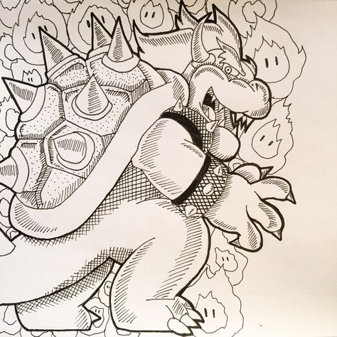 Video Game Characters Drawings, Bowser Sketch, Super Mario Sketch, Bowser Tattoo, Bowser Drawing, Mario Sketch, Sticker Sketch, Hipster Drawings, Alice In Wonderland Drawings