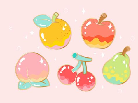 Animal crossing island fruits by Joanna Behar Animal Crossing Watercolor, Cute Animal Crossing Drawings, Fruit Illustration Cute, Fruits Cute Drawing, Cute Stickers Fruits, Aesthetic Fruit Drawing, Fruit Cute Drawing, Cute Fruit Art, Animal Crossing Painting Ideas