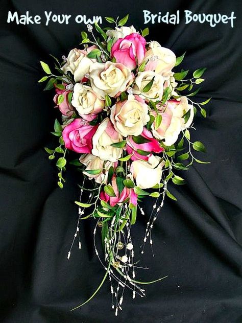 Save on your wedding with a DIY approach to making your own wedding bouquets and bridal flowers. Diy Cascading Bridal Bouquets, Diy Wedding Bouquet Fake Flowers, Wedding Bouquet Fake Flowers, Cheap Wedding Bouquets, Yellow Bridal Bouquets, Bouquets Diy, Artificial Bridal Bouquets, Bridal Bouquet Peonies, Cascading Bridal Bouquets