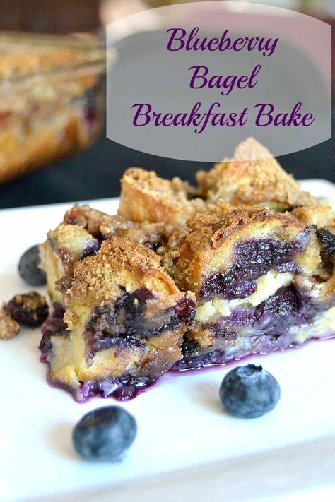 Blueberry Bagel Breakfast, Bagel Breakfast Bake, Bagel French Toast, Blueberry Bagels, Bagel Breakfast, Blueberry Bagel, Baked Breakfast Recipes, Breakfast Bagel, Bagel Recipe