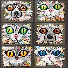 Art Room Britt: Oversized Cat and Dog Mixed-Media Collages Classe D'art, Middle School Art Projects, Paper Art Projects, 6th Grade Art, 4th Grade Art, 5th Grade Art, 3rd Grade Art, Elementary Art Projects, Art Camp