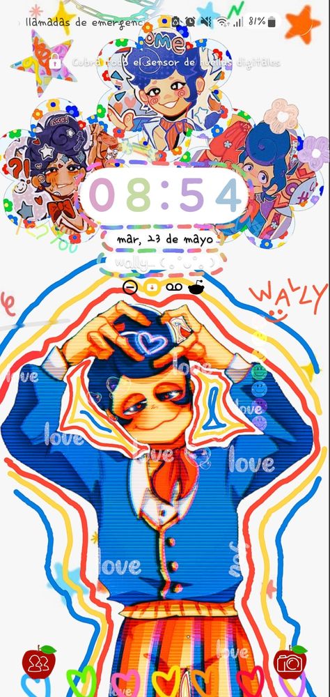 Made in Picsart! If you want the wallpaper take a look at my profile, you can find it in "My Wally Darling Theme" <3 Wally Darling Wallpaper, Darling Wallpaper, Kidcore Rainbow, Samsung Aesthetic, Welcome Home Posters, Welcome Home Images, Silly Puppets, Clown Illustration, Wally Darling