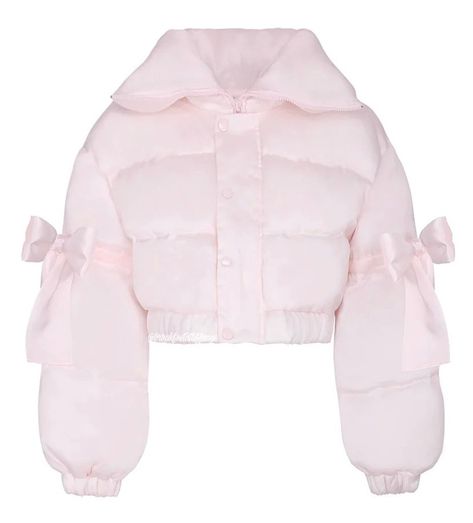 Puffer Jacket Cropped, Pink Coquette Aesthetic, Pink Puffer Coat, Pink Puffer Jacket, Royal Clothing, Cute Coats, Satin Ribbons, Strawberry Milk, Lucky Charms