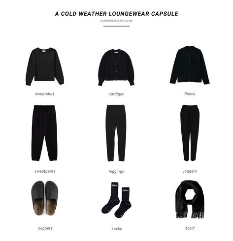 A Cold Weather Loungewear Capsule Wardrobe Loungewear Capsule Wardrobe, Capsule Wardrobe Winter, Loungewear Capsule, Comfy House, Wardrobe Organization, Capsule Wardrobe Women, Winter Activewear, Packing Clothes, Small Wardrobe