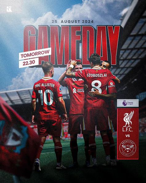 Match Day⚽️ @liverpoolfc VS @brentfordfc Premier League #match #gameday #liverpool #brentford #premierleague #football #soccer #graphicdesign #posterdesign #socialmedia #sportdesign #design #graphic #indosportgfxchallenge #graphicchallenge #photoshop #adobeillustrator #adobe #repostdesigntr Premier League Graphic Design, Match Results Poster, Soccer Gameday Graphics, Football Matchday Poster, Gameday Graphics Design, Track Graphic Design, Football League Poster, Premier League Design, Match Day Football Design