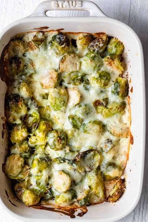 Brussel Sprout Casserole {Easy Side Dish!} - FeelGoodFoodie Brussel Sprouts Au Gratin, Brussel Sprout Casserole, Baked Brussel Sprouts, Casserole Easy, Brussels Sprout, Sprout Recipes, Brussels Sprouts Recipe, Veggie Side Dishes, Roasted Brussel Sprouts