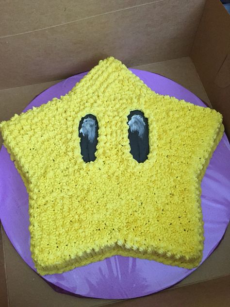 Mario Star Cake, Mario Diy Cake, Mario Cake Ideas Easy, Super Mario Cake Diy, Mario Cookie Cake, Mario Cupcake Cake, Diy Mario Cake, Mario Party Party, Mario Cake Ideas