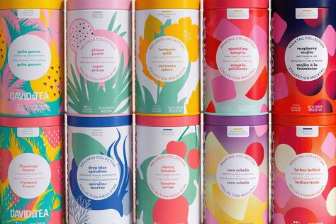 Now You Have An Excuse To Throw A Tea Party With David's Tea | Dieline - Design, Branding & Packaging Inspiration Sparkling Sangria, Raspberry Mojito, Davids Tea, Summer Tea, Butterfly Pea Flower, Dirty Martini, Tea Packaging, Beverage Packaging, Packaging Design Inspiration