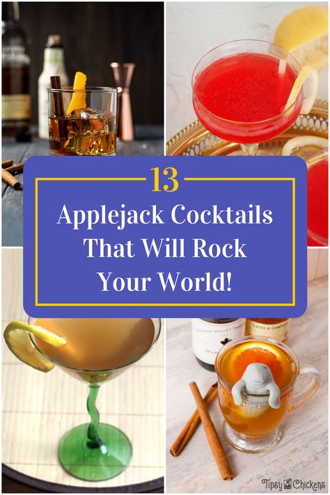 Collage of 4 applejack cocktails. Applejack Brandy Cocktail Recipes, Apple Jack Cocktail, Apple Jack Recipe, Apple Jack Daniels Cocktail Recipes, Jack Daniels Cocktails, Brandy Cocktails, Cocktail Recipes Whiskey, Apple Martini, Apple Jack