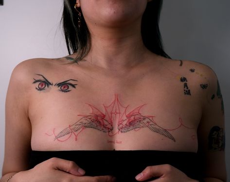 Devil wings to center out existing angel wings ❤️❤️ swipe to see original tattoo by me and red string by @jumo.txttxx Thank you @wonhwa.pokes @wonhwa.txttxx Took about 1 hour 15 mins @inkpress.studio #devilwings#angelwings#bayareatattooartist Devil Wings Tattoo, Devil And Angel, Devil Wings, Red Tattoo, Angel Wings Tattoo, Original Tattoos, Red Tattoos, Red String, Wings Tattoo