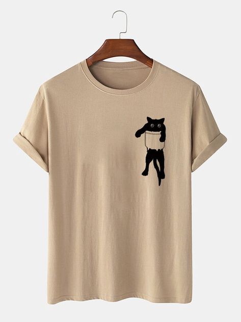 Men
 Tops
 T-Shirts T-shirt Print Design, Trendy Shirt Designs, Shirt Design Inspiration, Guys Clothing Styles, Shirt Print Design, Tee Shirt Designs, Cat Collar, Trendy Shirts, Cartoon Cat