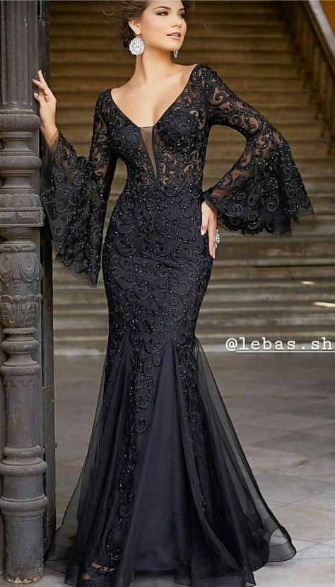 Summer Evening Dress, Black Lace Prom Dress, Mother Of The Bride Dresses Long, Gothic Wedding Dress, Soiree Dress, Banquet Dresses, Flare Sleeve Dress, Formal Evening Dress, Classy Dress Outfits