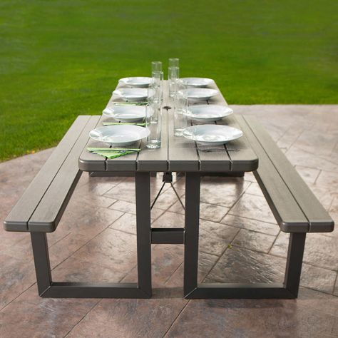 1 Craftsman Frames, Folding Picnic Table, Playroom Furniture, Grey Table, Patio Dining Set, Backyard Projects, Patio Table, Picnic Table, Outdoor Settings