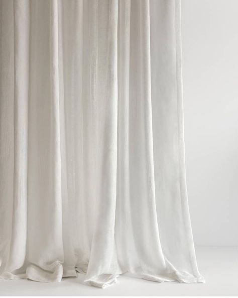 A pure Italian woven linen, Miro in Off White evokes tranquility and natural beauty with a subtle transparency | photo and fabric via… Ruangan Studio, Lucet, Plain Curtains, Modern Curtains, White Curtains, Curtain Designs, Colorful Curtains, Curtains Bedroom, White Aesthetic