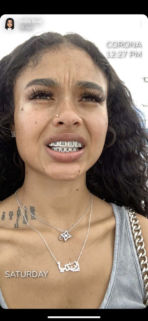 India Love Grillz, India Love Tattoos Thigh, Heart Dermal Piercing, Indialove Aesthetic, India Love Tattoos, India Love Westbrooks, Marley Twist Hairstyles, Grillz Teeth, India Westbrooks