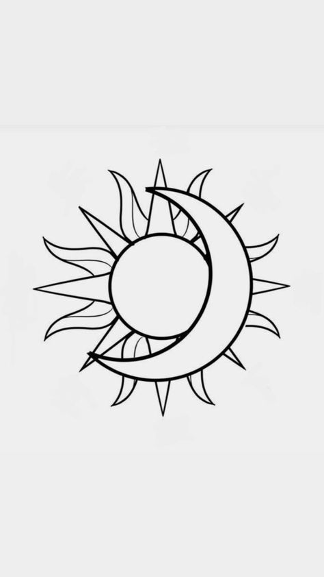 Sun And Moon Art Drawings, Sun And Moon Outline, Sun And Moon Drawing Simple, Tattoo Sol E Lua, Sun Outline, Tattoo Sonne, Luna Tattoo, Art Inspired Tattoos, Moon Sun Tattoo