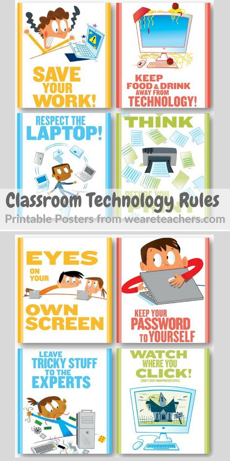 Classroom Technology Rules and Etiquette Posters from weareteachers.com. Printable and Free. Computer Lab Rules Printable, Rules Of Netiquette Poster, Netiquette Poster, Computer Rules, Technology Rules, Computer Lab Rules, Middle School Posters, Technology Teacher, Technology Quotes