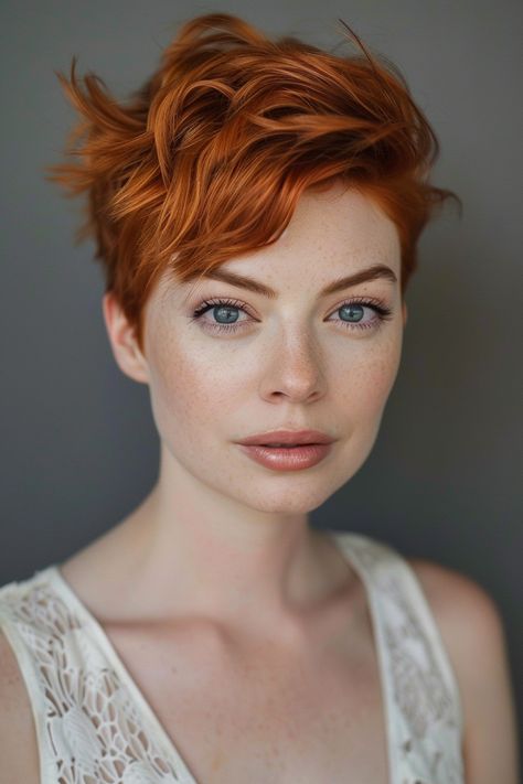 74+ Captivating Copper Hair Color Ideas Light Red Short Hair, Short Hairstyle Women Red Hair, Copper Pixie Cut, Red Hair Pixie Cut, Copper Pixie, Red Short Hair, Cheveux Oranges, Extension Hair, Very Short Haircuts